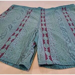 VTG MERVYNS CHEETAH Swim Trunks‎ Men Large Tribal Design Blue/Maroon Pockets
